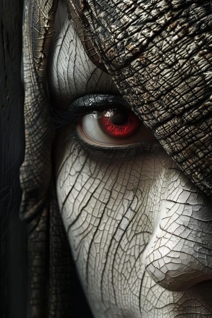 portrait, female, woman, cracked effect, distressed, ai generated